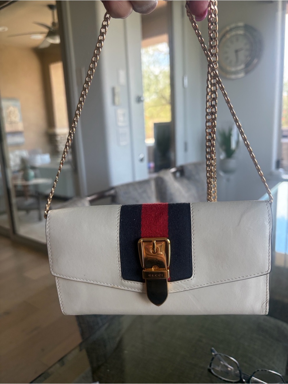 Gucci White Crossbody with Red & Navy Web Stripe - Picture 2 of 13